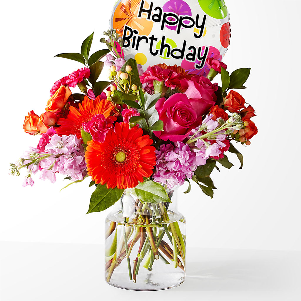 Fiesta Bouquet with Birthday Balloon – HEARTS & FLOWERS FLORIST, Pine Bush NY