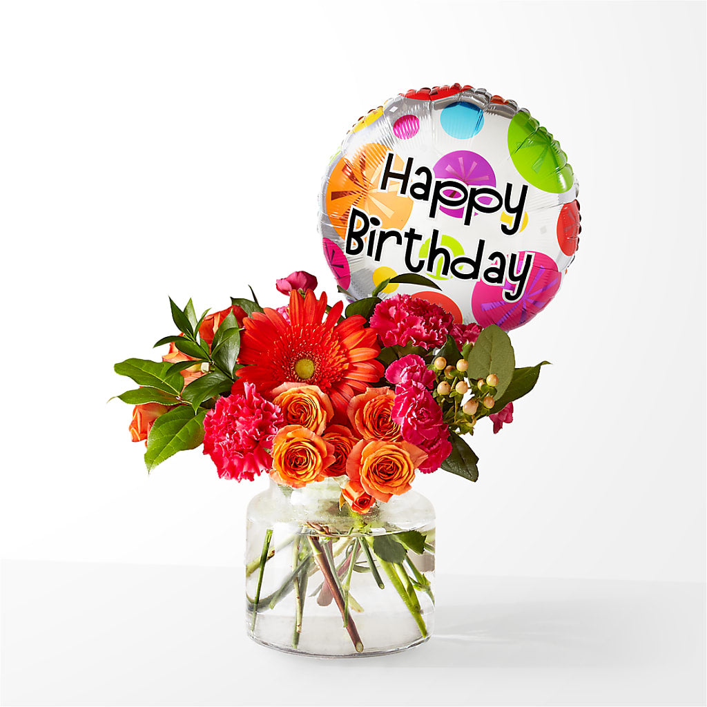 Fiesta Bouquet with Birthday Balloon – HEARTS & FLOWERS FLORIST, Pine Bush NY