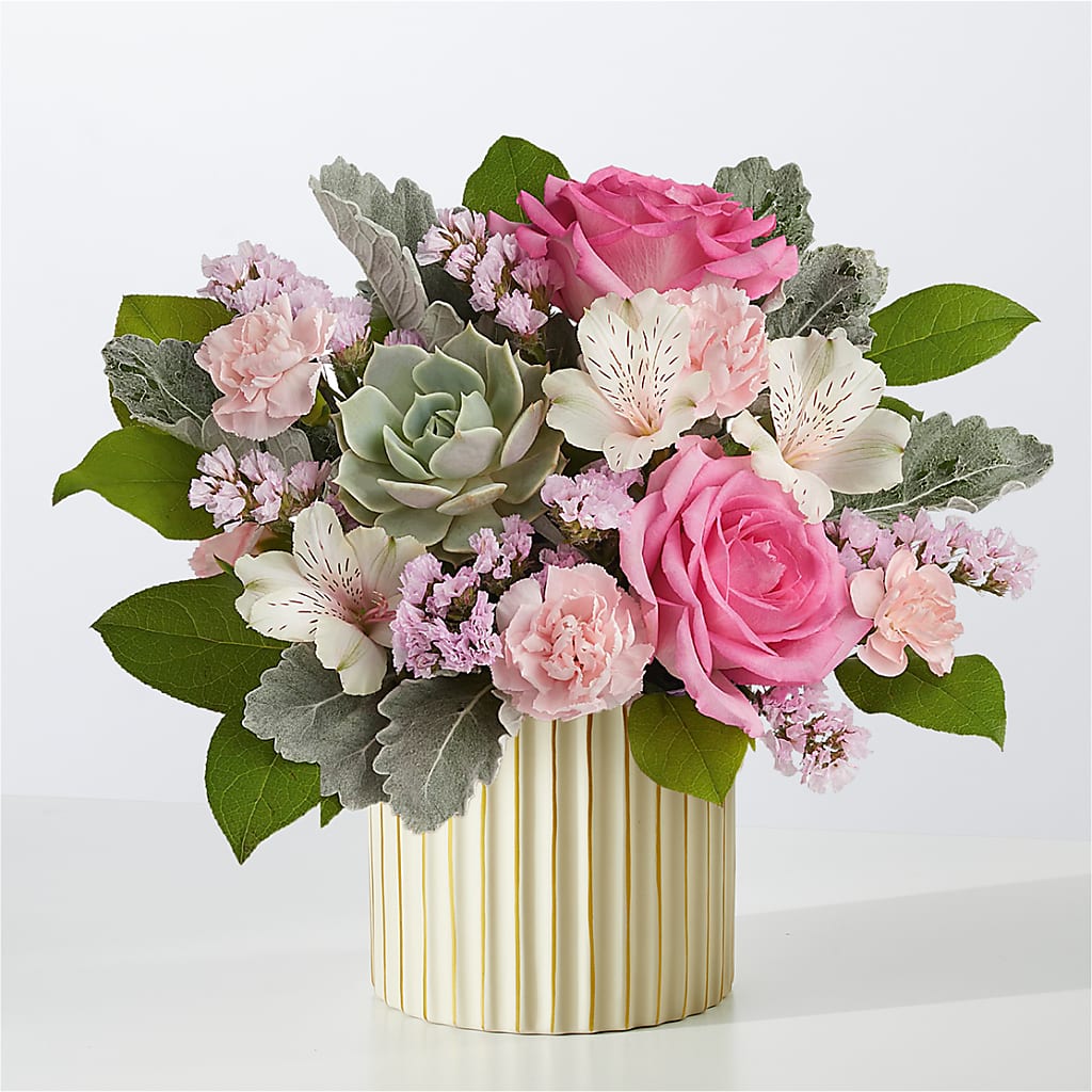 Dusty Rose Bouquet with Ivory Vase – HEARTS & FLOWERS FLORIST, Pine Bush NY
