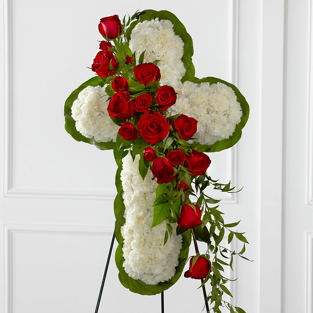 Floral Cross Easel – HEARTS & FLOWERS FLORIST, Pine Bush NY