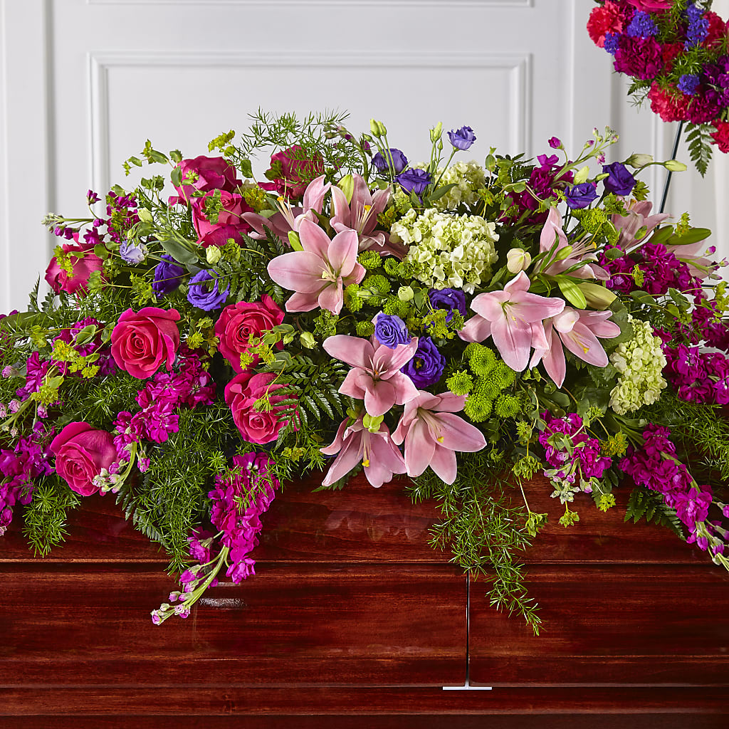 Radiant Tribute Casket Spray – HEARTS & FLOWERS FLORIST, Pine Bush NY