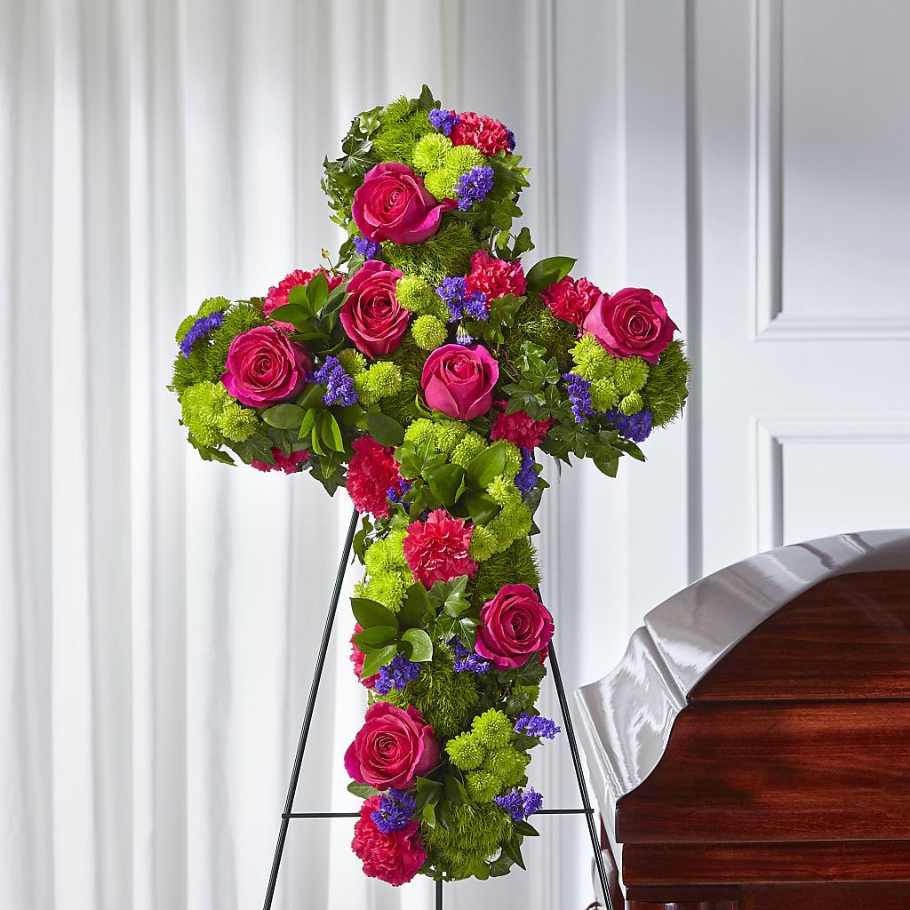 Tribute Rose Floral Cross – HEARTS & FLOWERS FLORIST, Pine Bush NY