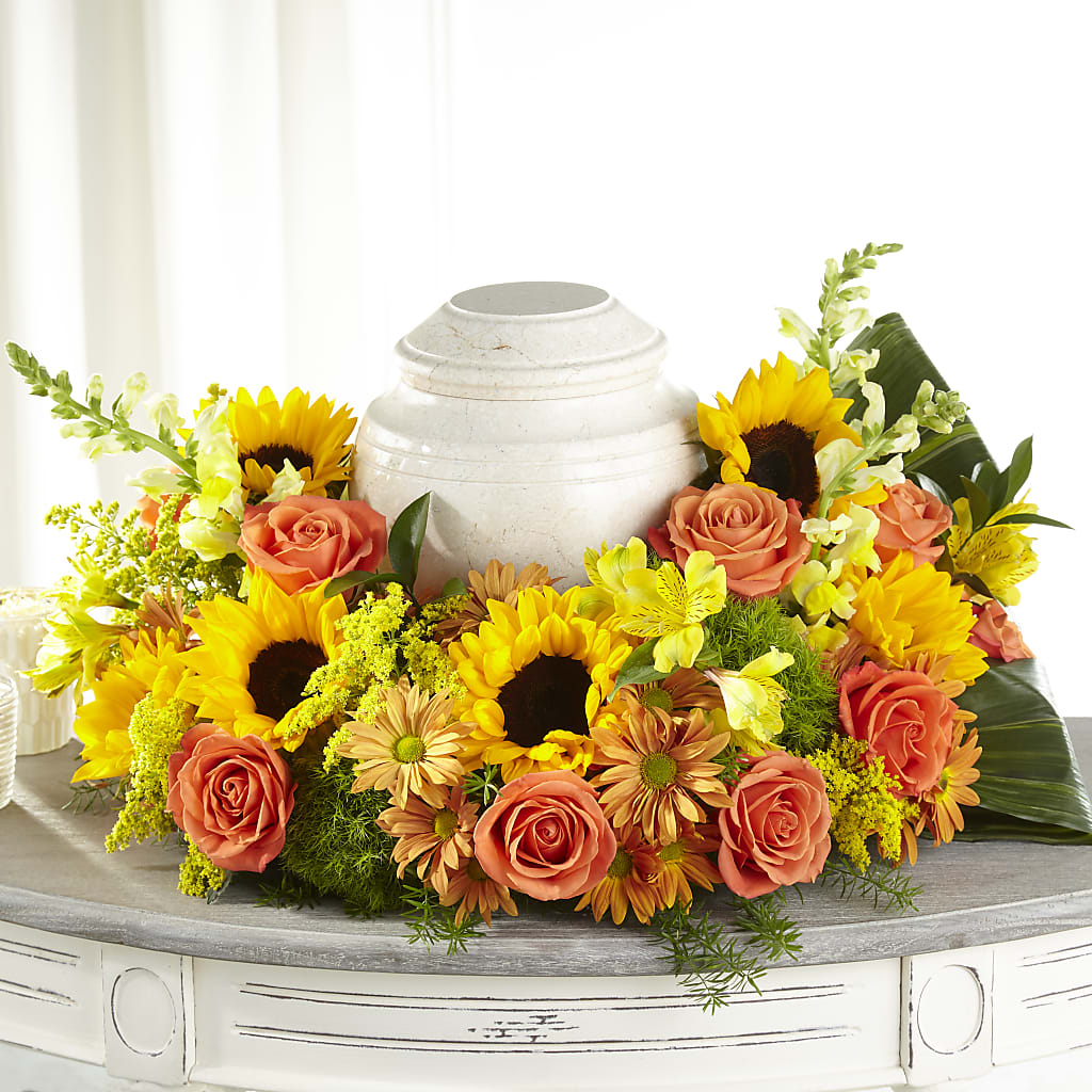 Faithful Sunflower Cremation Adornment – HEARTS & FLOWERS FLORIST, Pine Bush NY
