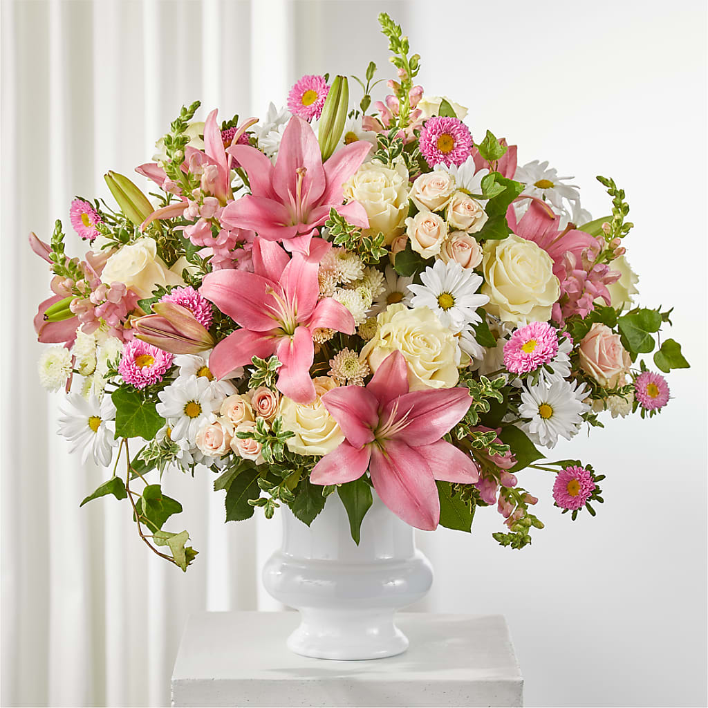 Empathetic Blooms Urn Arrangement – HEARTS & FLOWERS FLORIST, Pine Bush NY