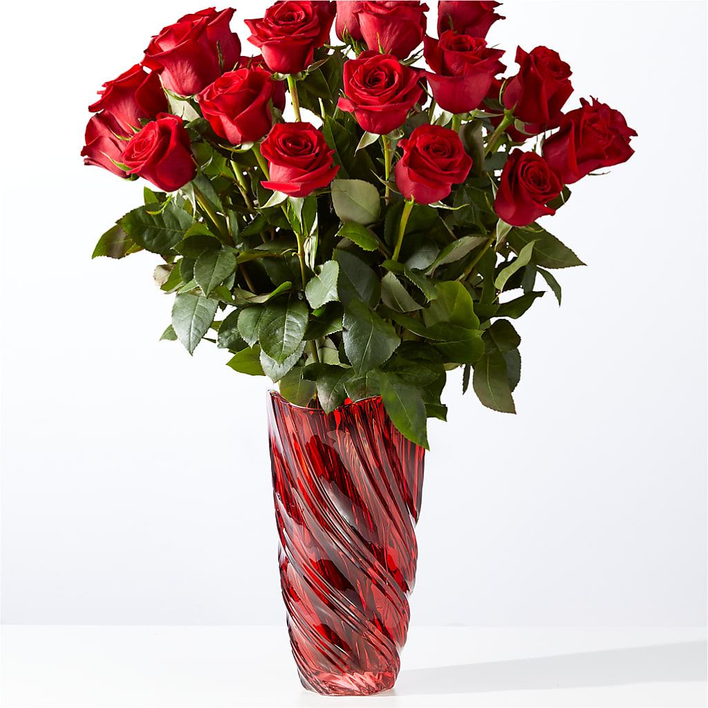 Classic Love Red Rose Bouquet with Luxe Swirl Vase – HEARTS & FLOWERS FLORIST, Pine Bush NY