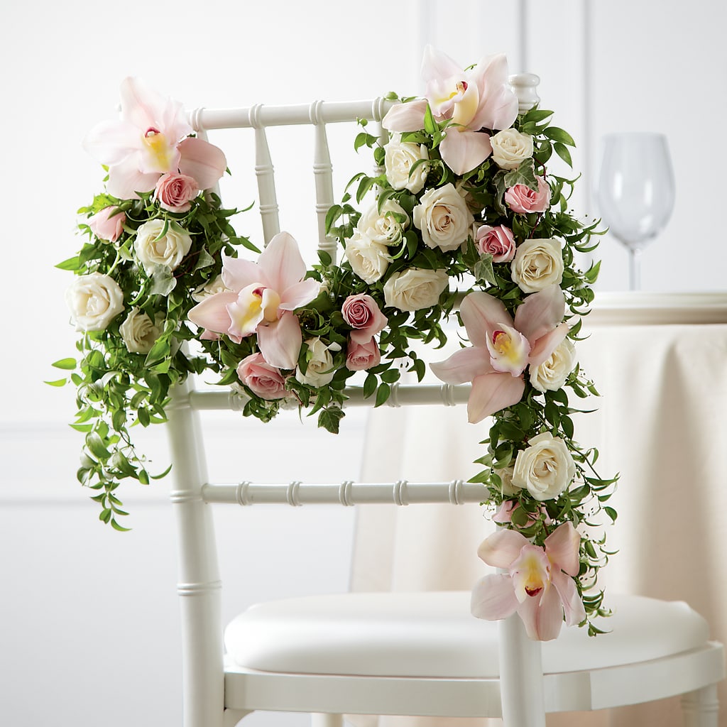 Orchid Rose Chair Décor – HEARTS & FLOWERS FLORIST, Pine Bush NY