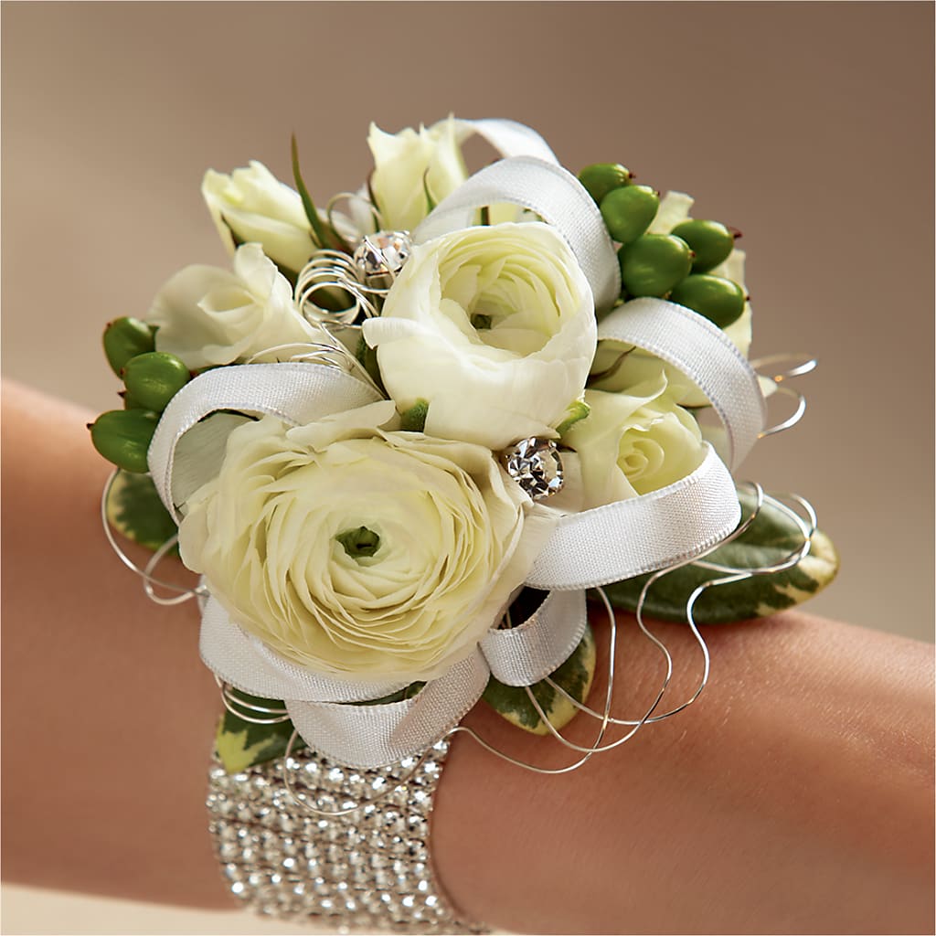 White Wedding Corsage – HEARTS & FLOWERS FLORIST, Pine Bush NY