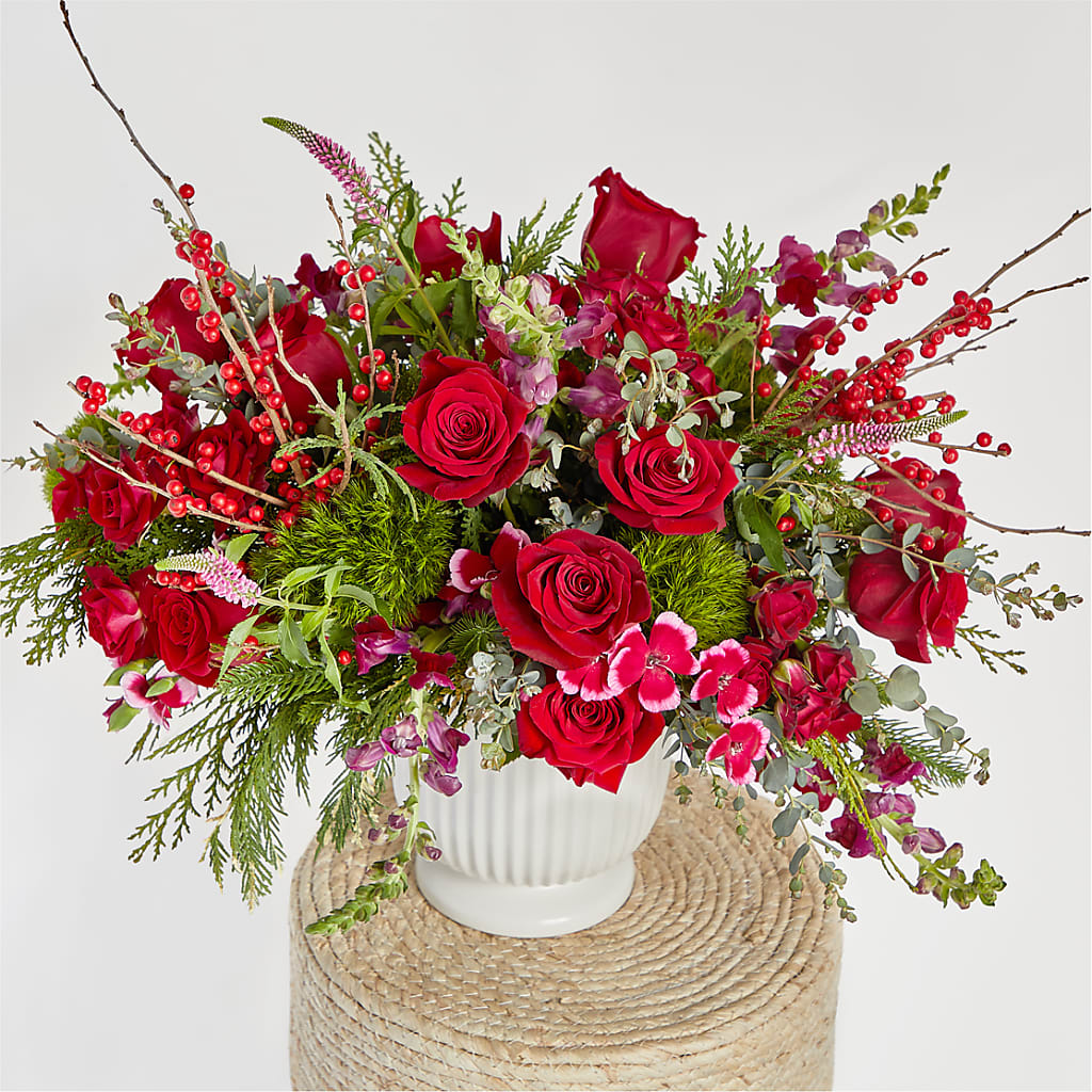 Big Red Bow Bouquet – HEARTS & FLOWERS FLORIST, Pine Bush NY