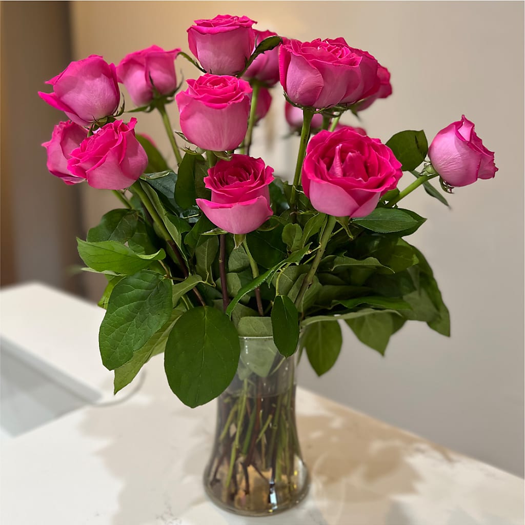 Long Stem Pink Rose Bouquet – HEARTS & FLOWERS FLORIST, Pine Bush NY