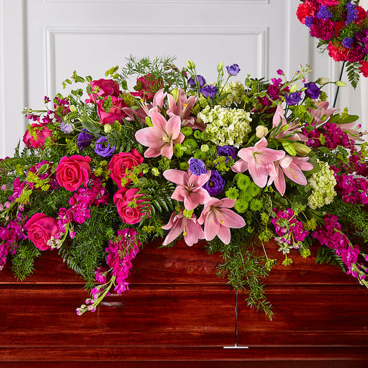 Radiant Tribute Casket Spray – HEARTS & FLOWERS FLORIST, Pine Bush NY
