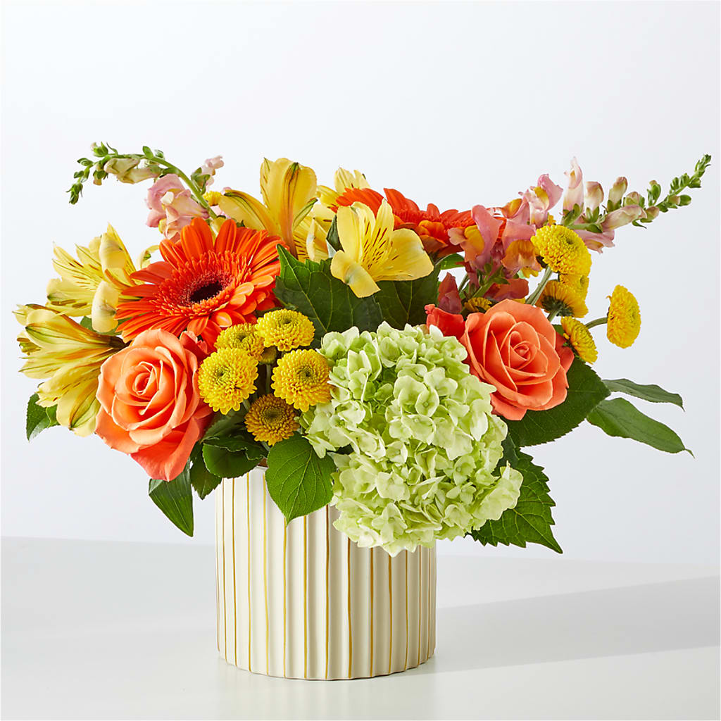 Autumn Sunshine Bouquet with Ivory Vase – HEARTS & FLOWERS FLORIST, Pine Bush NY