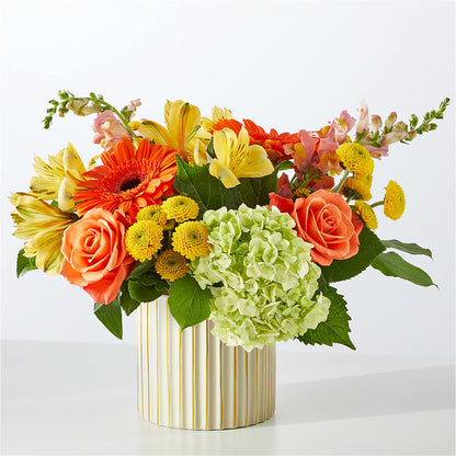 Autumn Sunshine Bouquet with Ivory Vase – HEARTS & FLOWERS FLORIST, Pine Bush NY