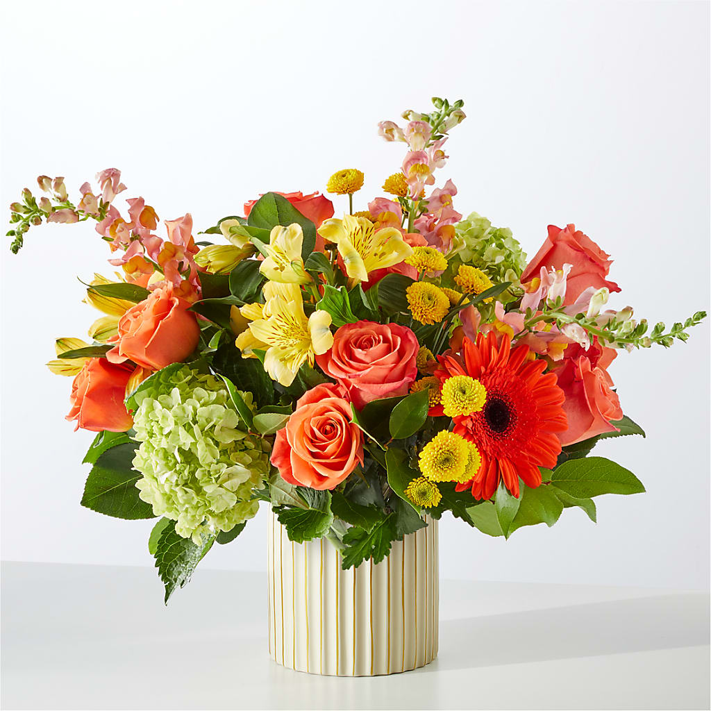 Autumn Sunshine Bouquet with Ivory Vase – HEARTS & FLOWERS FLORIST, Pine Bush NY