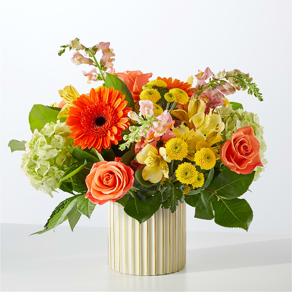 Autumn Sunshine Bouquet with Ivory Vase – HEARTS & FLOWERS FLORIST, Pine Bush NY
