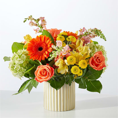 Autumn Sunshine Bouquet with Ivory Vase – HEARTS & FLOWERS FLORIST, Pine Bush NY