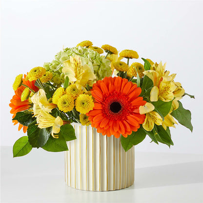Autumn Sunshine Bouquet with Ivory Vase – HEARTS & FLOWERS FLORIST, Pine Bush NY