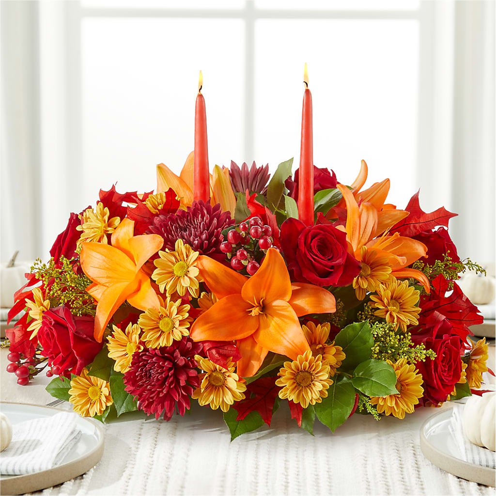 Autumn's Embrace Centerpiece – HEARTS & FLOWERS FLORIST, Pine Bush NY