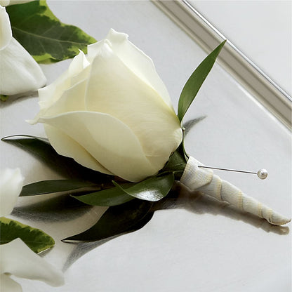 White Rose Boutonniere – HEARTS & FLOWERS FLORIST, Pine Bush NY